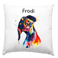 Akvarell hatású egyedi neves kutyás párna