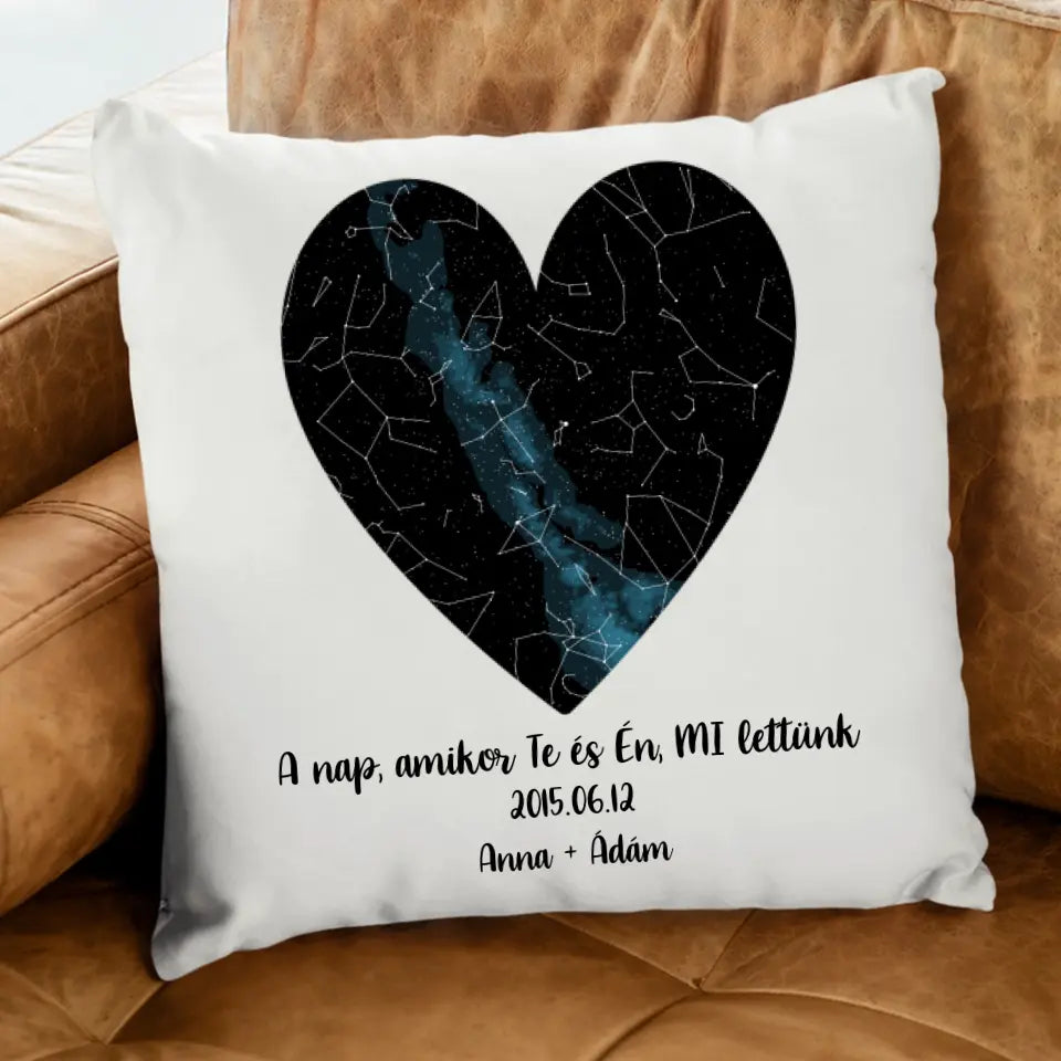 Csillagtérképes szív egyedi párna