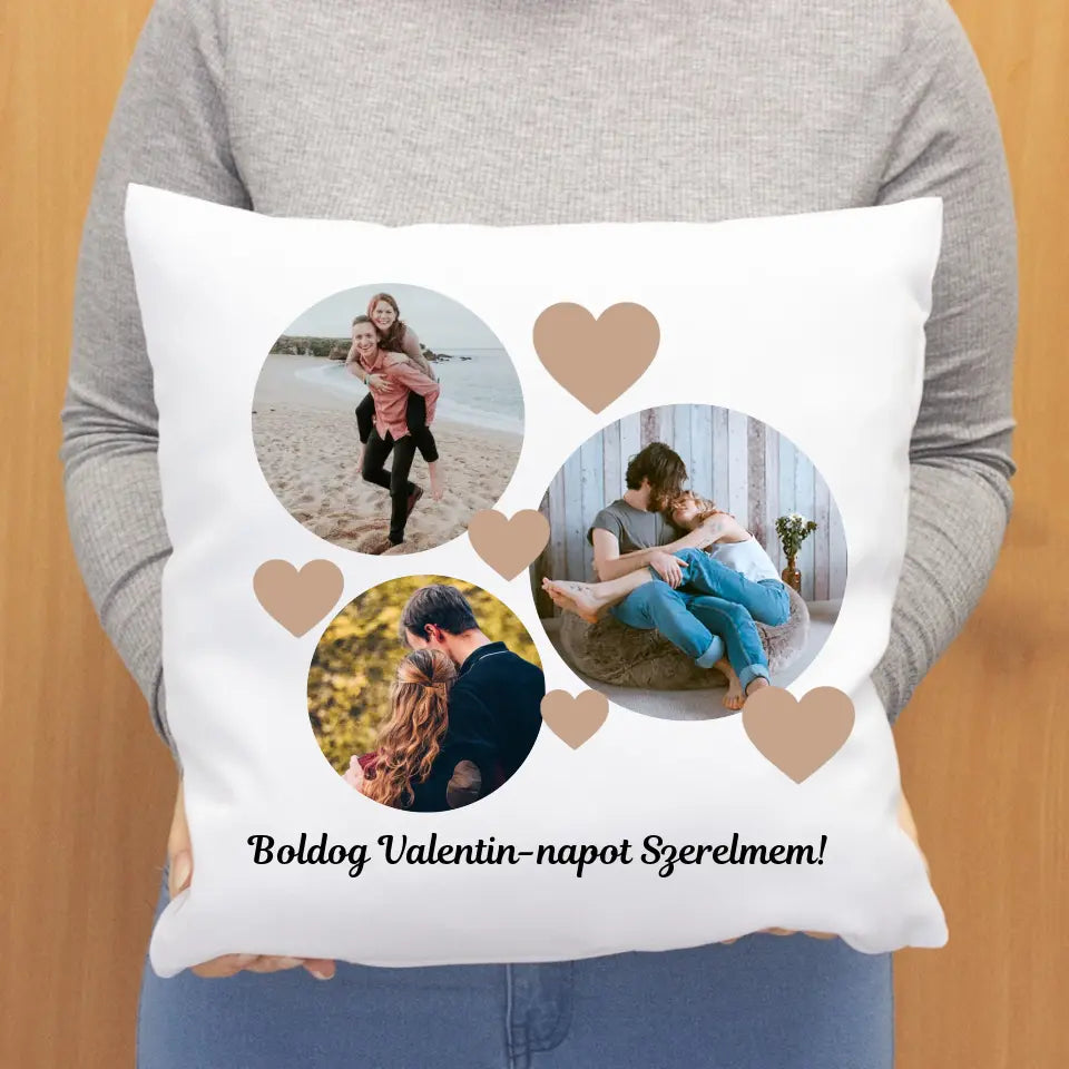 Valentin napi párna 3 képpel szívecskékkel