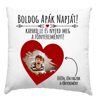 Főnyeremény apák napi fényképes párna vicces felirattal