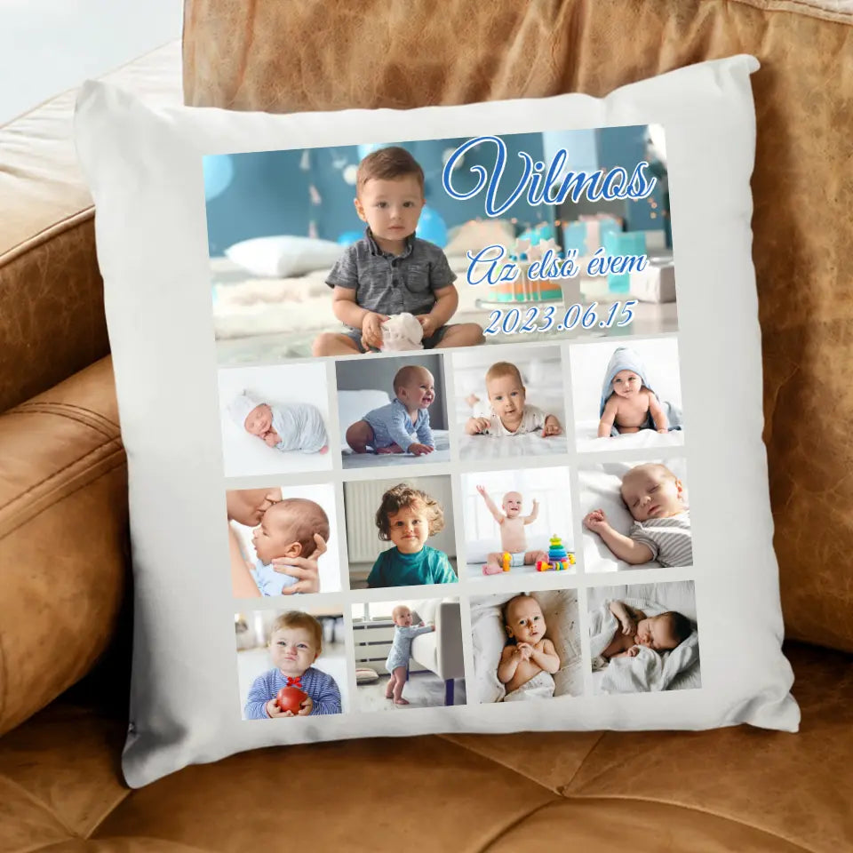 Az első év szülinapi ajándék párna fotóval