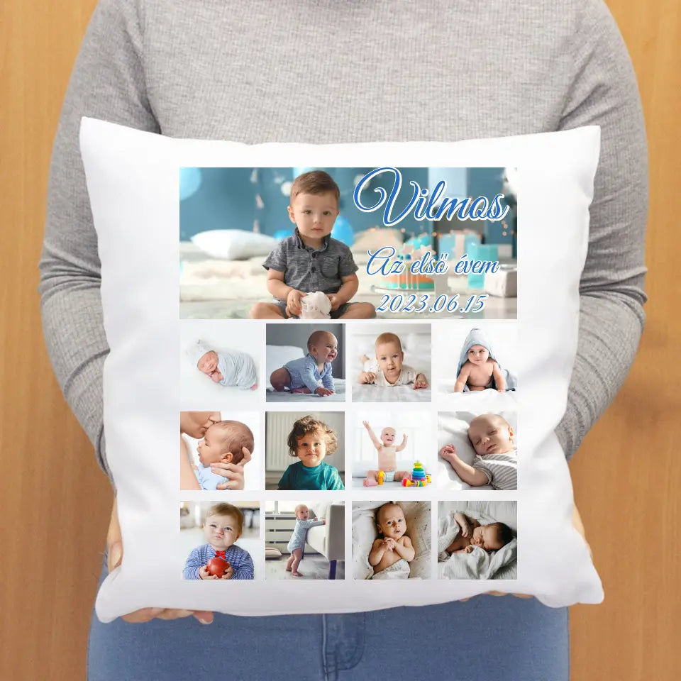 Az első év szülinapi ajándék párna fotóval
