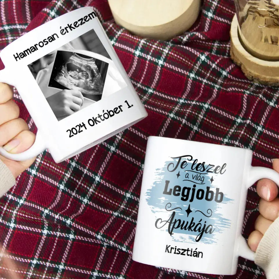Hamarosan érkezem, ultrahang képes bögre leendő Apukáknak