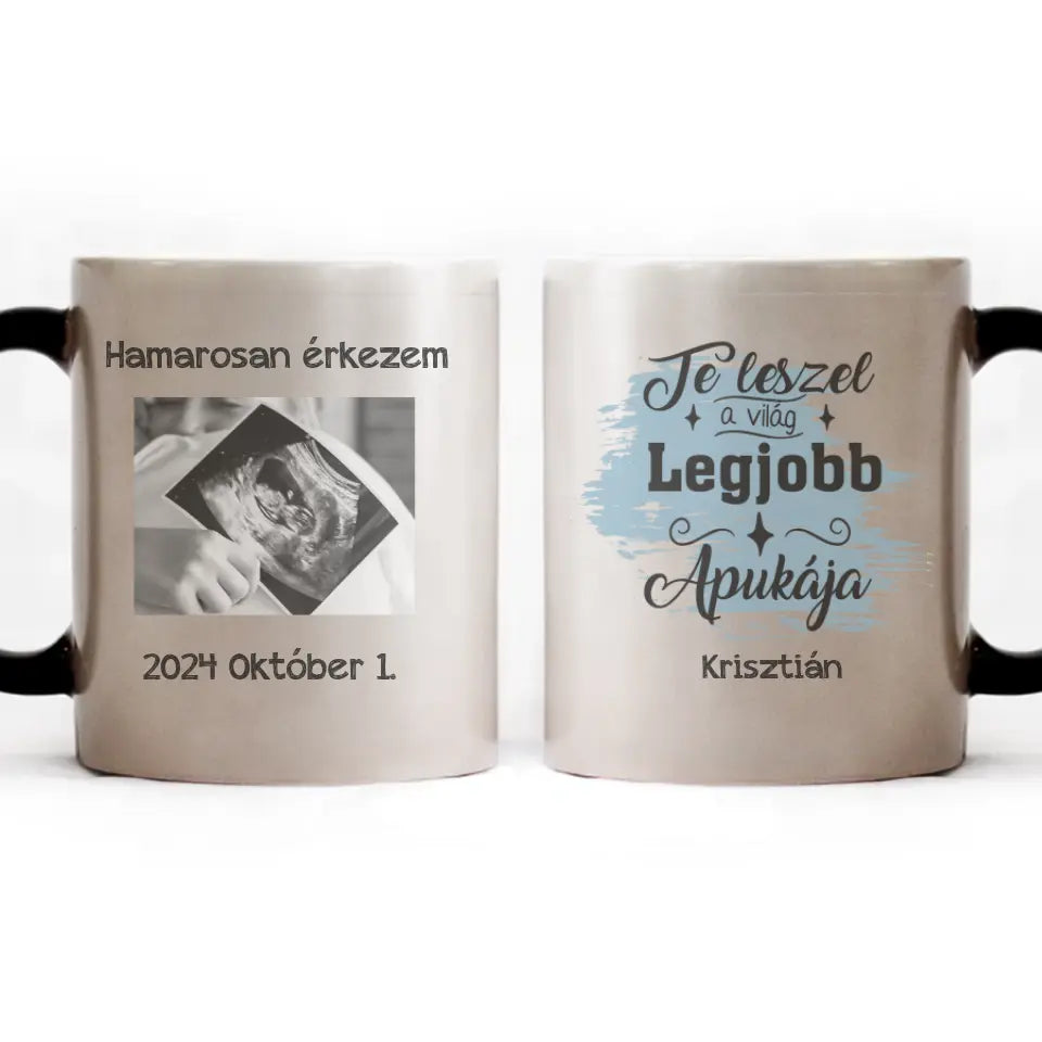 Hamarosan érkezem, ultrahang képes bögre leendő Apukáknak