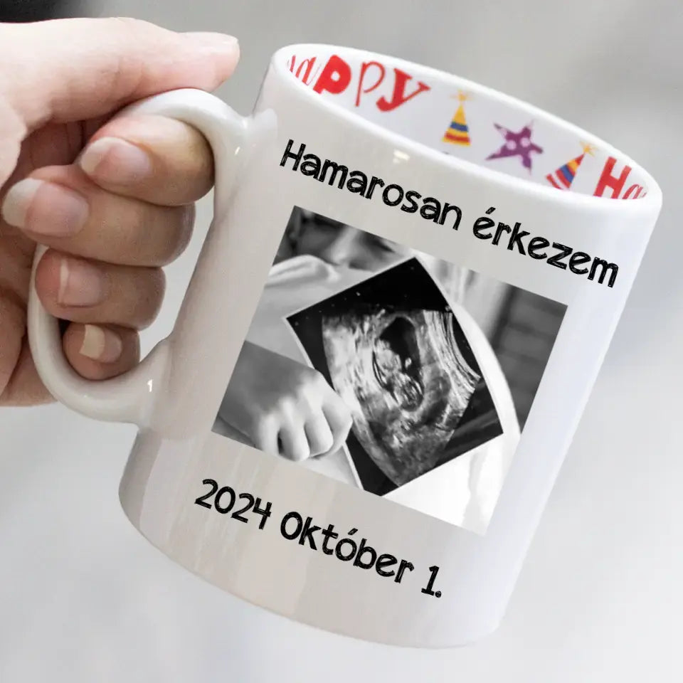 Hamarosan érkezem, ultrahang képes bögre leendő Apukáknak