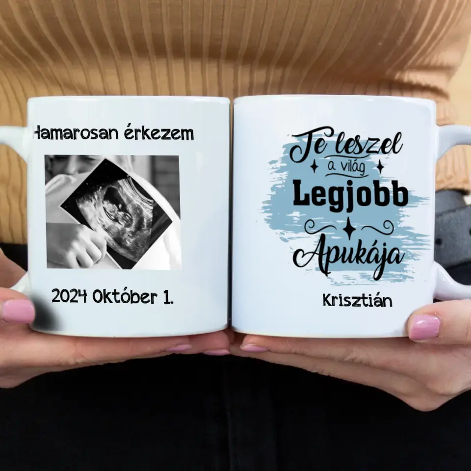 Hamarosan érkezem, ultrahang képes bögre leendő Apukáknak