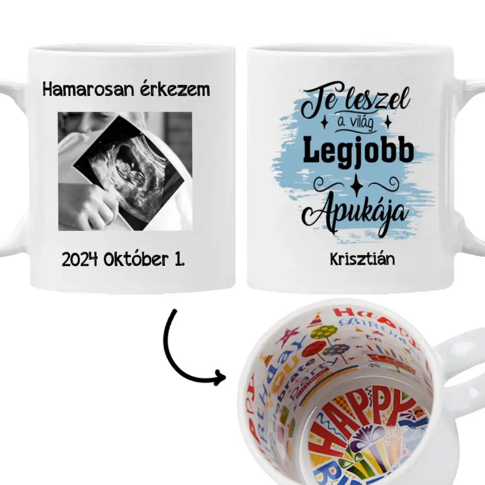 Hamarosan érkezem, ultrahang képes bögre leendő Apukáknak