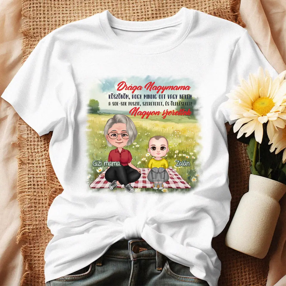 Egyedi ajándék nagymamáknak - Szerkeszthető karakteres Drága nagymama póló