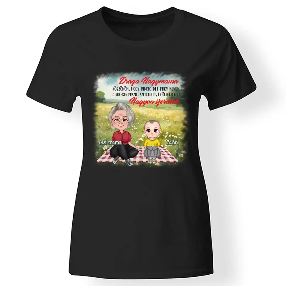 Egyedi ajándék nagymamáknak - Szerkeszthető karakteres Drága nagymama póló fekete
