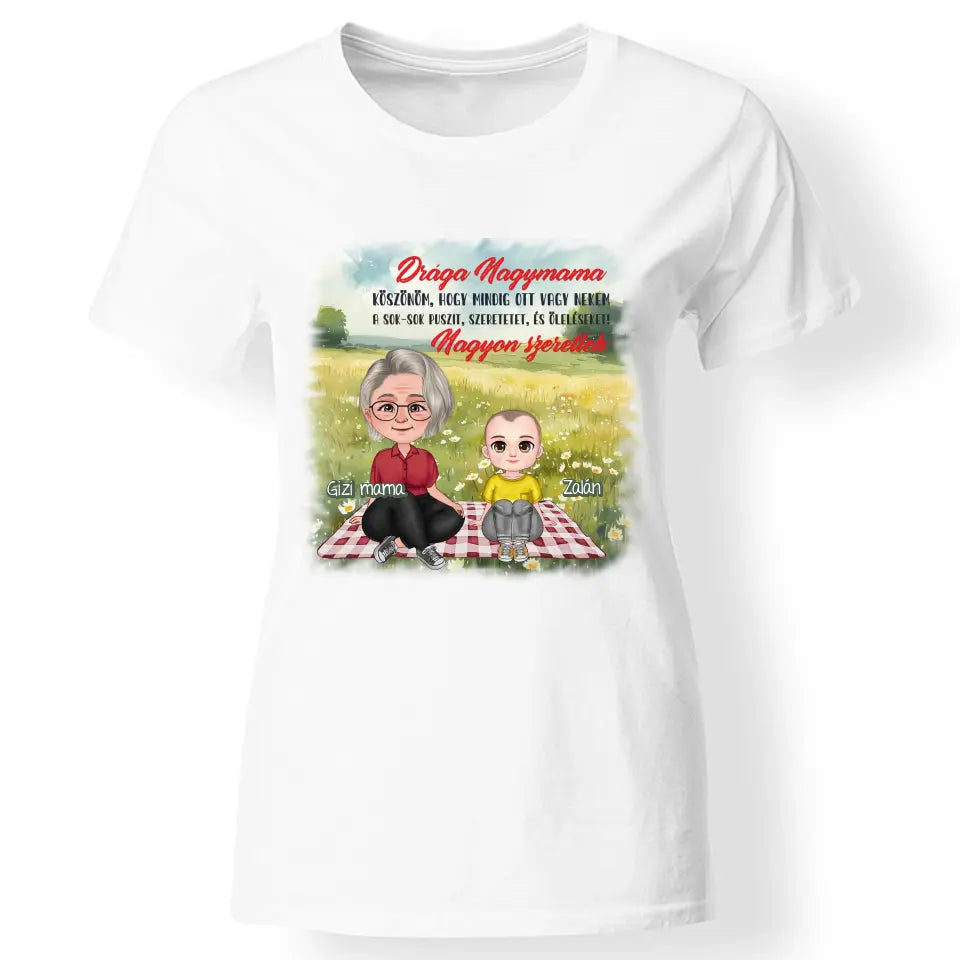 Egyedi ajándék nagymamáknak - Szerkeszthető karakteres Drága nagymama póló fehér
