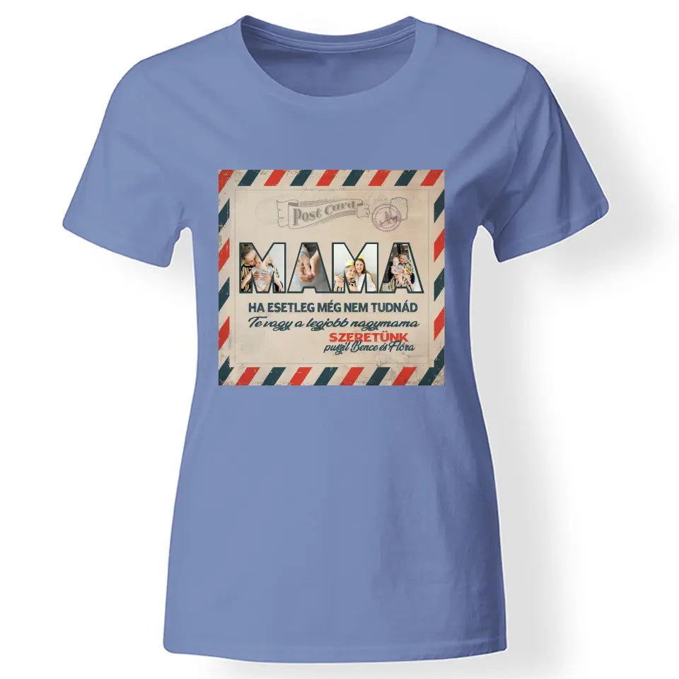 Fényképes ajándék nagymamáknak - Mama feliratos póló kék