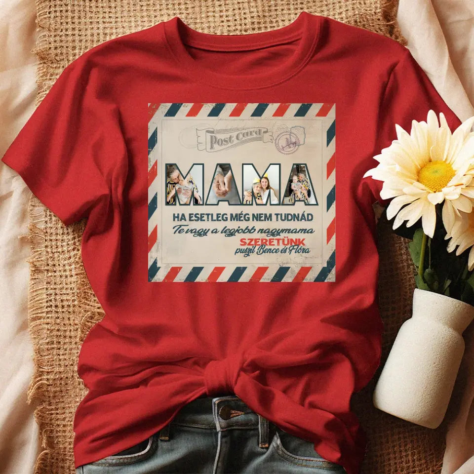 Fényképes ajándék nagymamáknak - Mama feliratos póló piros