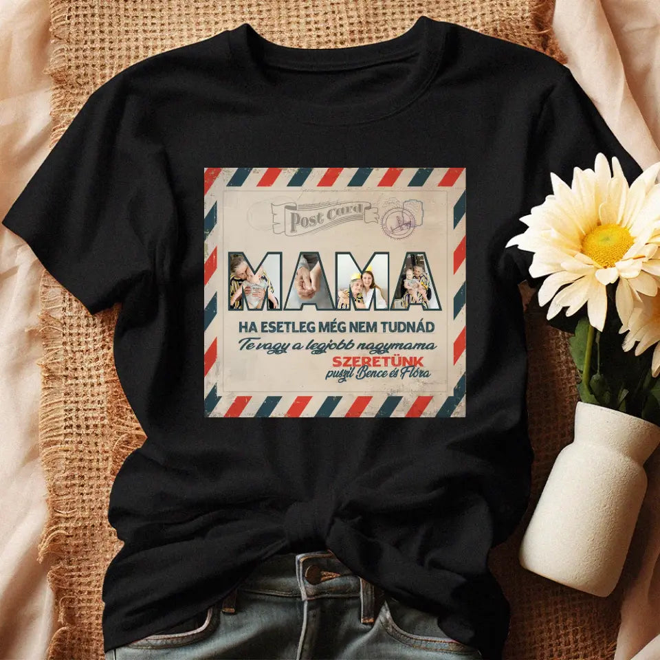 Fényképes ajándék nagymamáknak - Mama feliratos póló fekete
