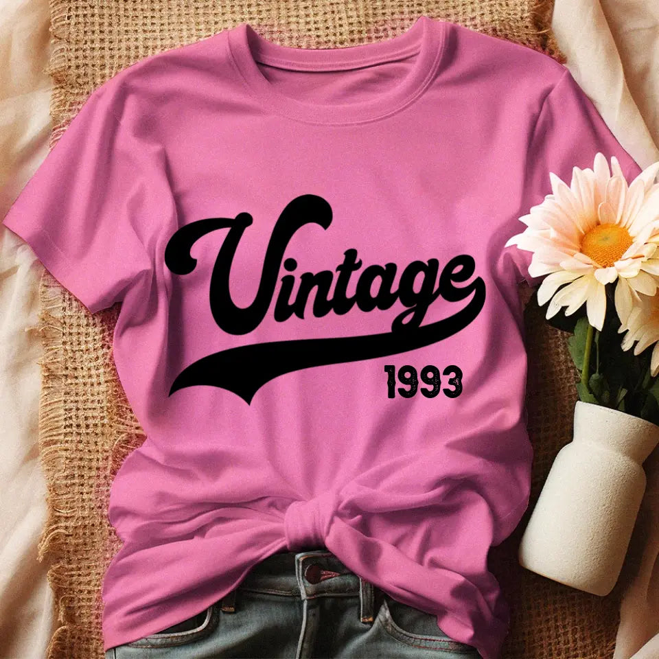 Szülinapi ajándék nőknek - Vintage évszámos női póló rózsaszín