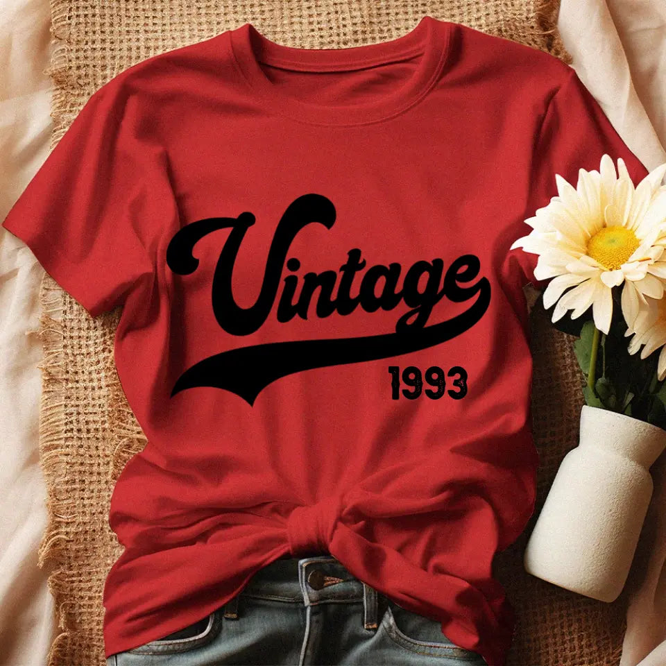 Szülinapi ajándék nőknek - Vintage évszámos női póló piros