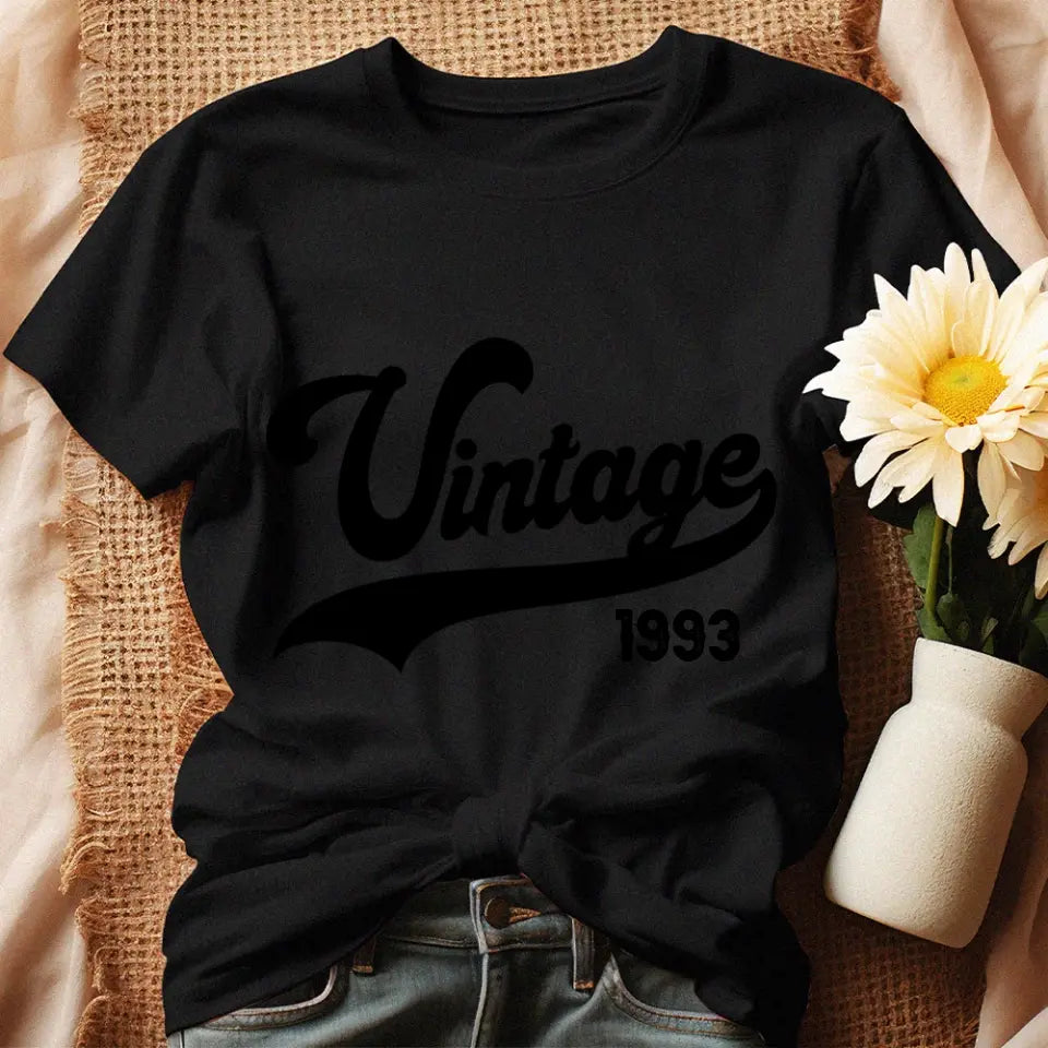 Szülinapi ajándék nőknek - Vintage évszámos női póló fekete