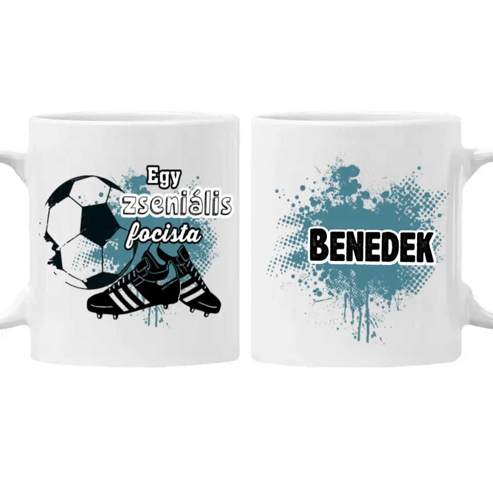 Egy zseniális focista feliratos bögre, egyedi névvel