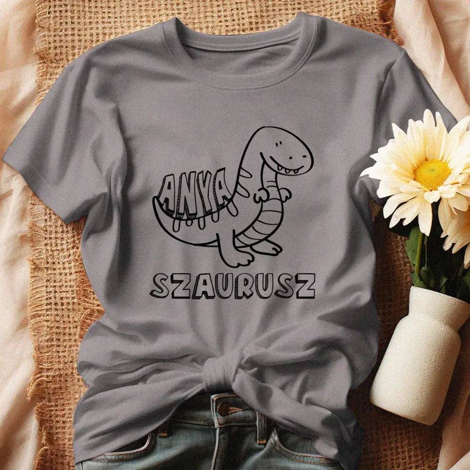 Ajándék anyáknak - Anyaszaurusz női póló szürke