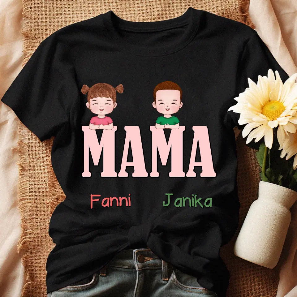 Egyedi ajándék póló Nagymamáknak, szerkeszthető karakterekkel fekete