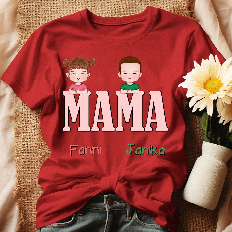 Egyedi ajándék póló Nagymamáknak, szerkeszthető karakterekkel piros