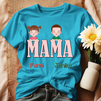 Egyedi ajándék póló Nagymamáknak, szerkeszthető karakterekkel türkiz