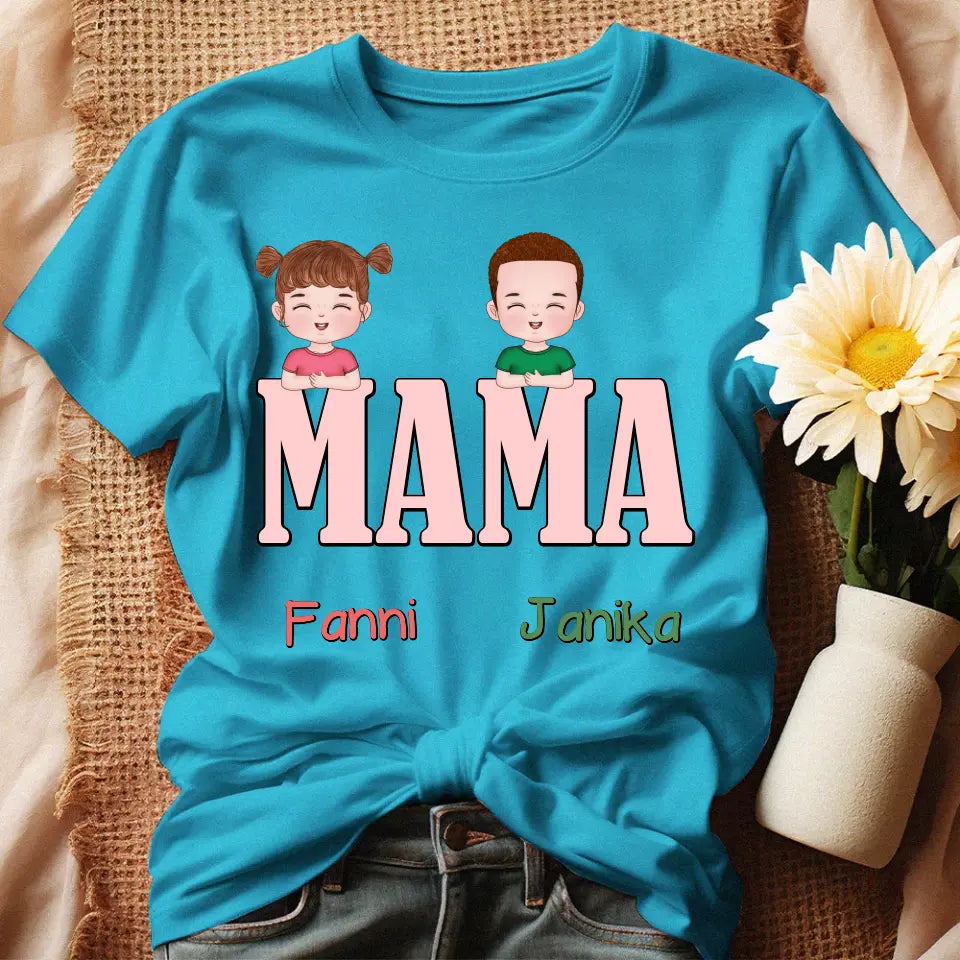 Egyedi ajándék póló Nagymamáknak, szerkeszthető karakterekkel türkiz