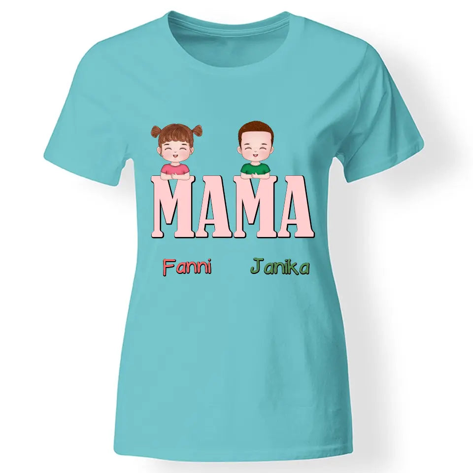 Egyedi ajándék póló Nagymamáknak, szerkeszthető karakterekkel türkiz