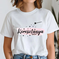 Szerkeszthető keresztanya feliratos ajándék póló dátummal