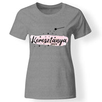 Szerkeszthető keresztanya feliratos ajándék póló dátummal