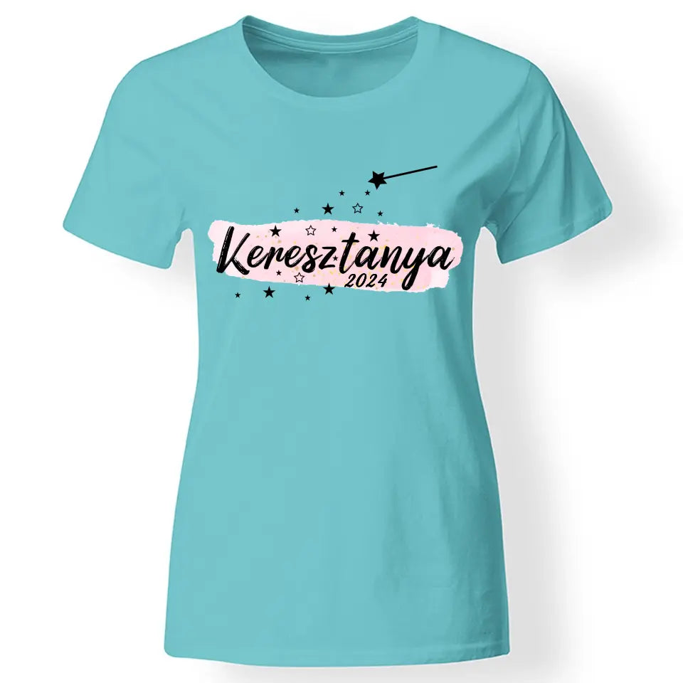 Szerkeszthető keresztanya feliratos ajándék póló dátummal