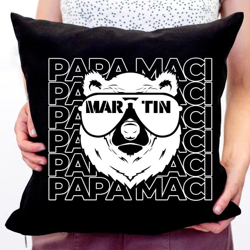 Napszemüveges menő macis fekete párna apáknak és papáknak