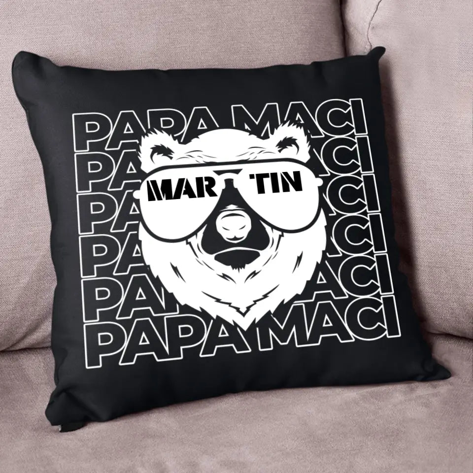 Napszemüveges menő macis fekete párna apáknak és papáknak