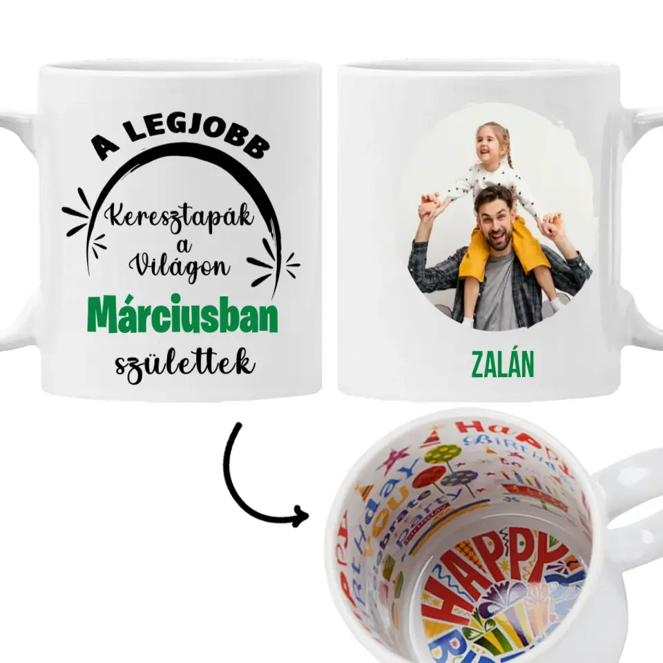 Egyedi képes szerkeszthető születésnapi ajándék bögre a Legjobb Keresztapáknak