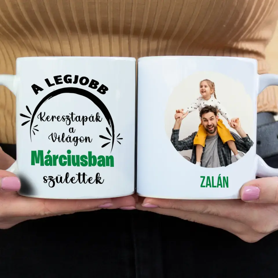 Egyedi képes szerkeszthető születésnapi ajándék bögre a Legjobb Keresztapáknak