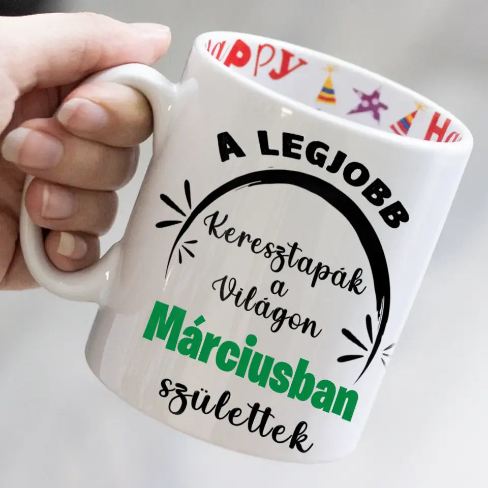 Egyedi képes szerkeszthető születésnapi ajándék bögre a Legjobb Keresztapáknak