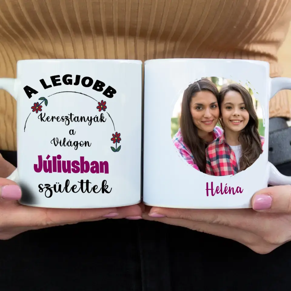 Egyedi képes szerkeszthető születésnapi ajándék bögre a Legjobb Keresztanyáknak