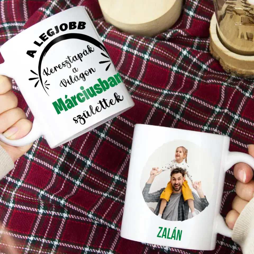 Egyedi képes szerkeszthető születésnapi ajándék bögre a Legjobb Keresztapáknak