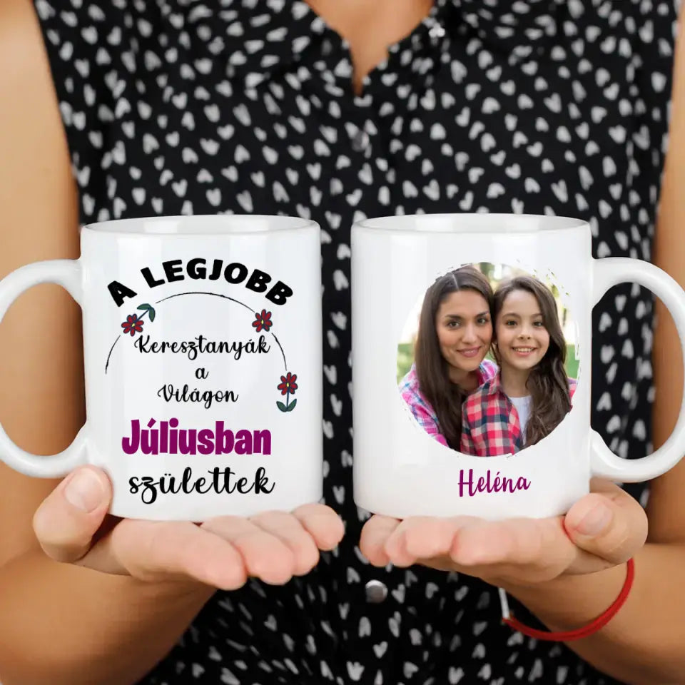 Egyedi képes szerkeszthető születésnapi ajándék bögre a Legjobb Keresztanyáknak