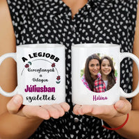 Egyedi képes szerkeszthető születésnapi ajándék bögre a Legjobb Keresztanyáknak