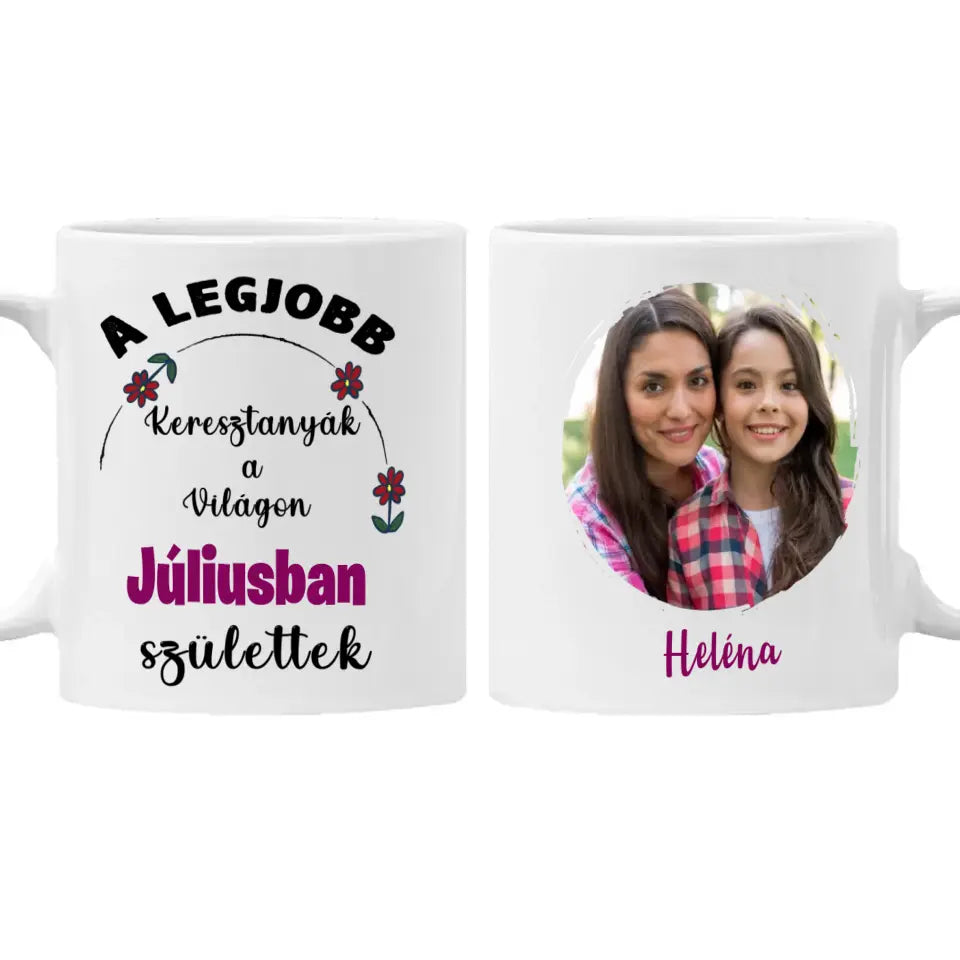 Egyedi képes szerkeszthető születésnapi ajándék bögre a Legjobb Keresztanyáknak