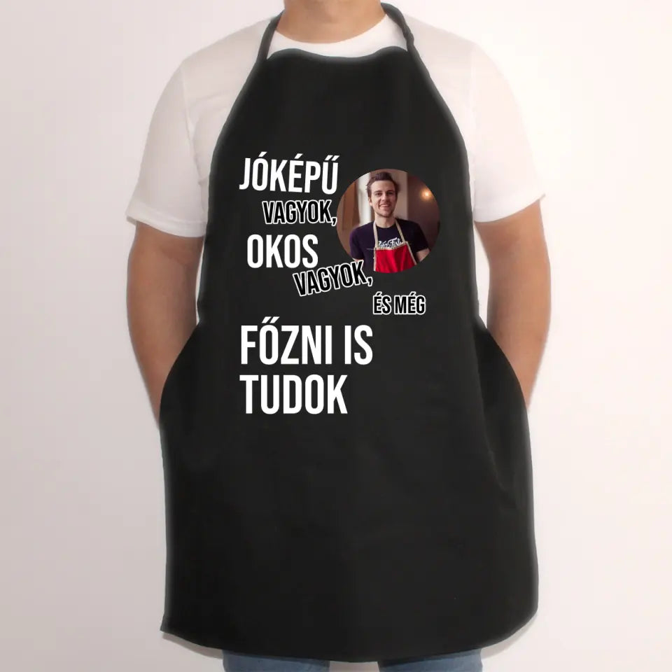 Vicces fekete kötény férfiaknak egyedi fényképpel