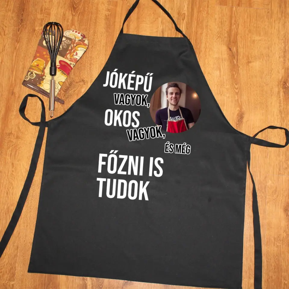 Vicces fekete kötény férfiaknak egyedi fényképpel