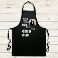 Vicces fekete kötény nőknek egyedi fényképpel