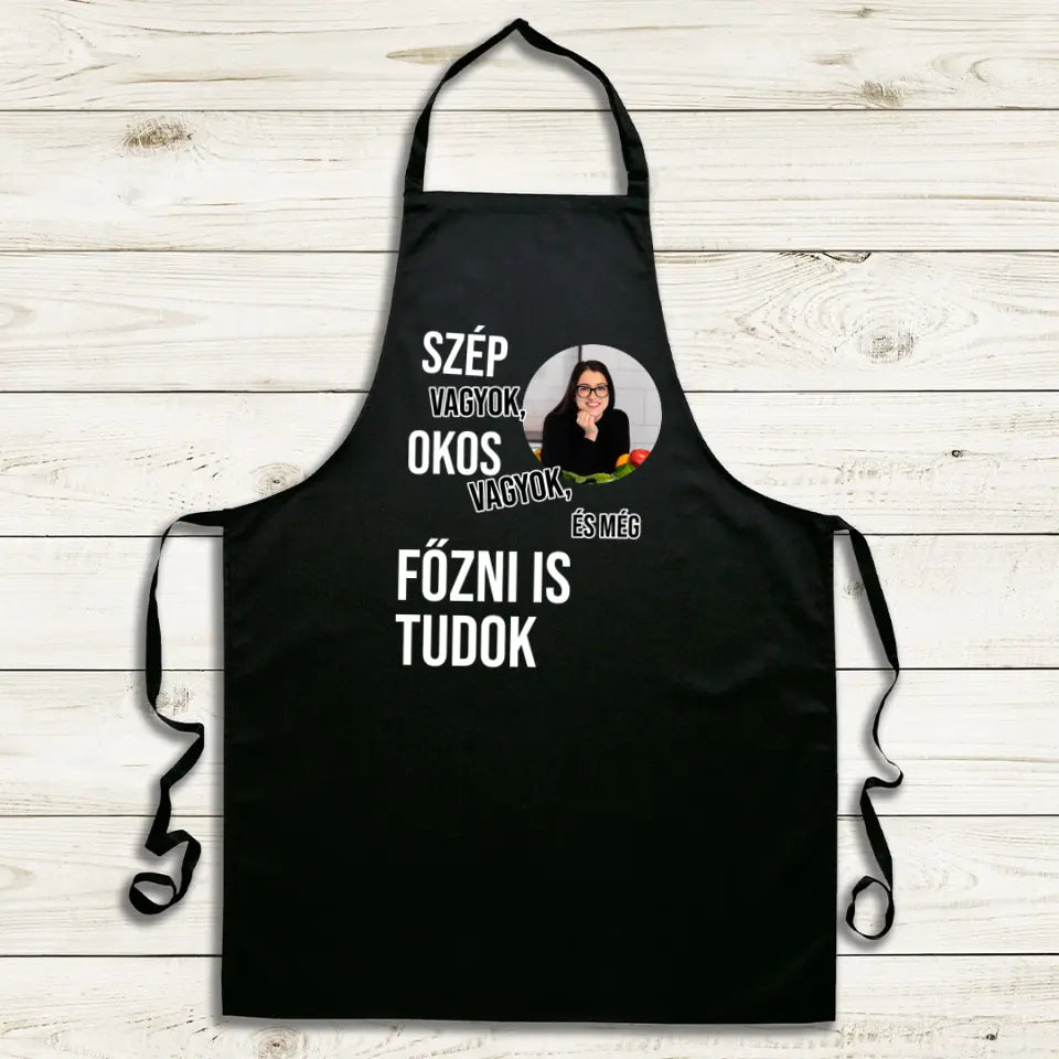 Vicces fekete kötény nőknek egyedi fényképpel