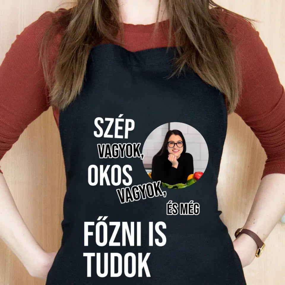 Vicces fekete kötény nőknek egyedi fényképpel