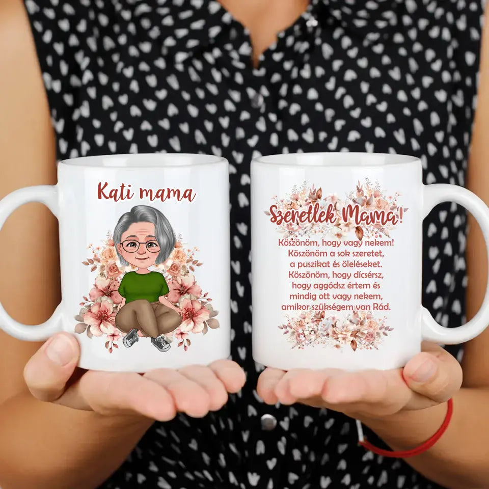 Szeretlek Mama cuki karakteres egyedi anyák napi ajándék bögre nagymamáknak