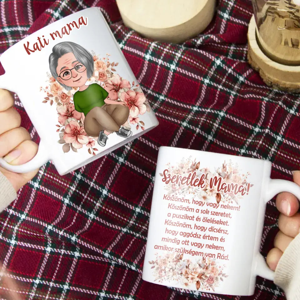 Szeretlek Mama cuki karakteres egyedi anyák napi ajándék bögre nagymamáknak