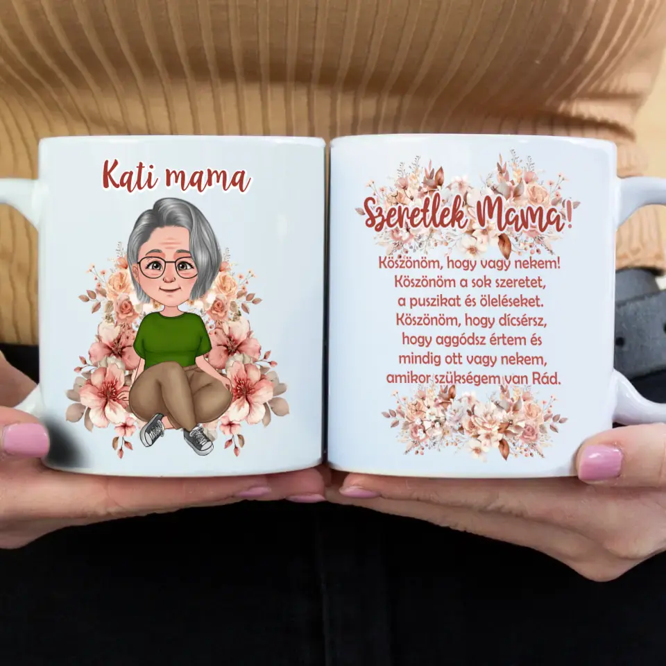 Szeretlek Mama cuki karakteres egyedi anyák napi ajándék bögre nagymamáknak