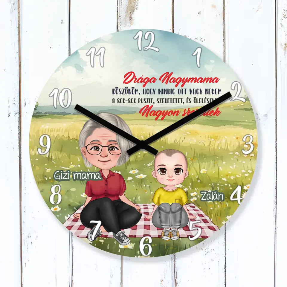 Drága Nagymama egyedi falióra- személyre szabható ajándék nagymamáknak unokákkal