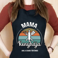 Mama konyhája fekete kötény szerkeszthető felirattal